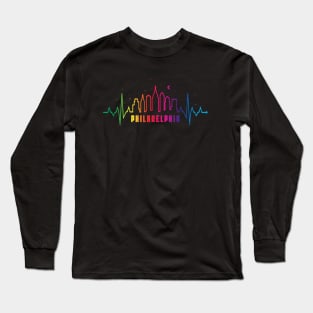 Philadelphia Philly Philly Pride City Skyline EKG Heartbeat Long Sleeve T-Shirt